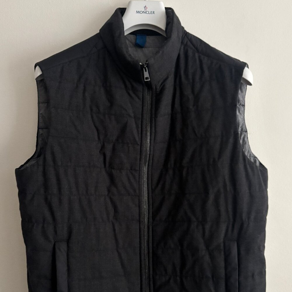 $450 Saks Fifth Avenue Quilted Zip Charcoal Grey Wool Nylon Vest - 42/ Large-XL